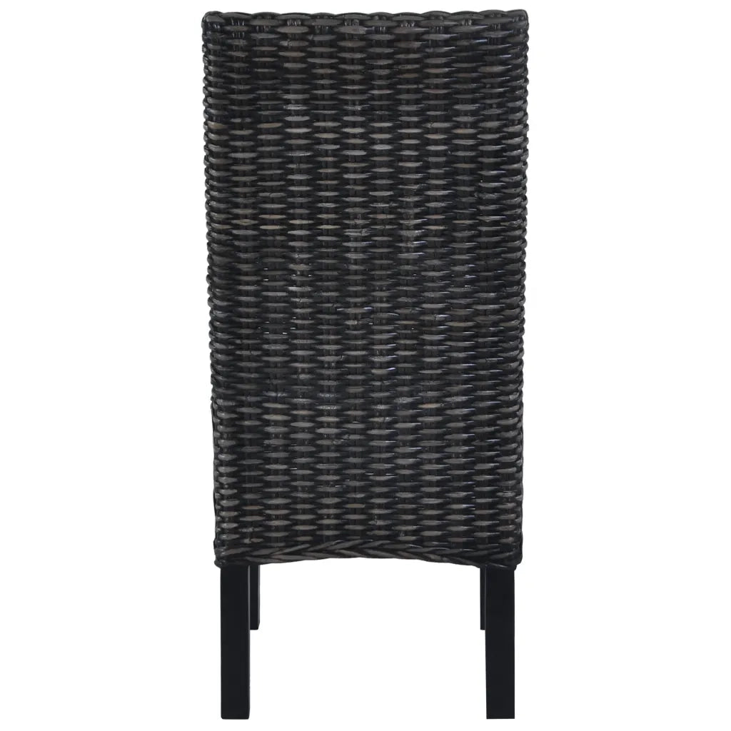 Sedie da Pranzo 4 pz Nere in Rattan Kubu e Legno di Mango