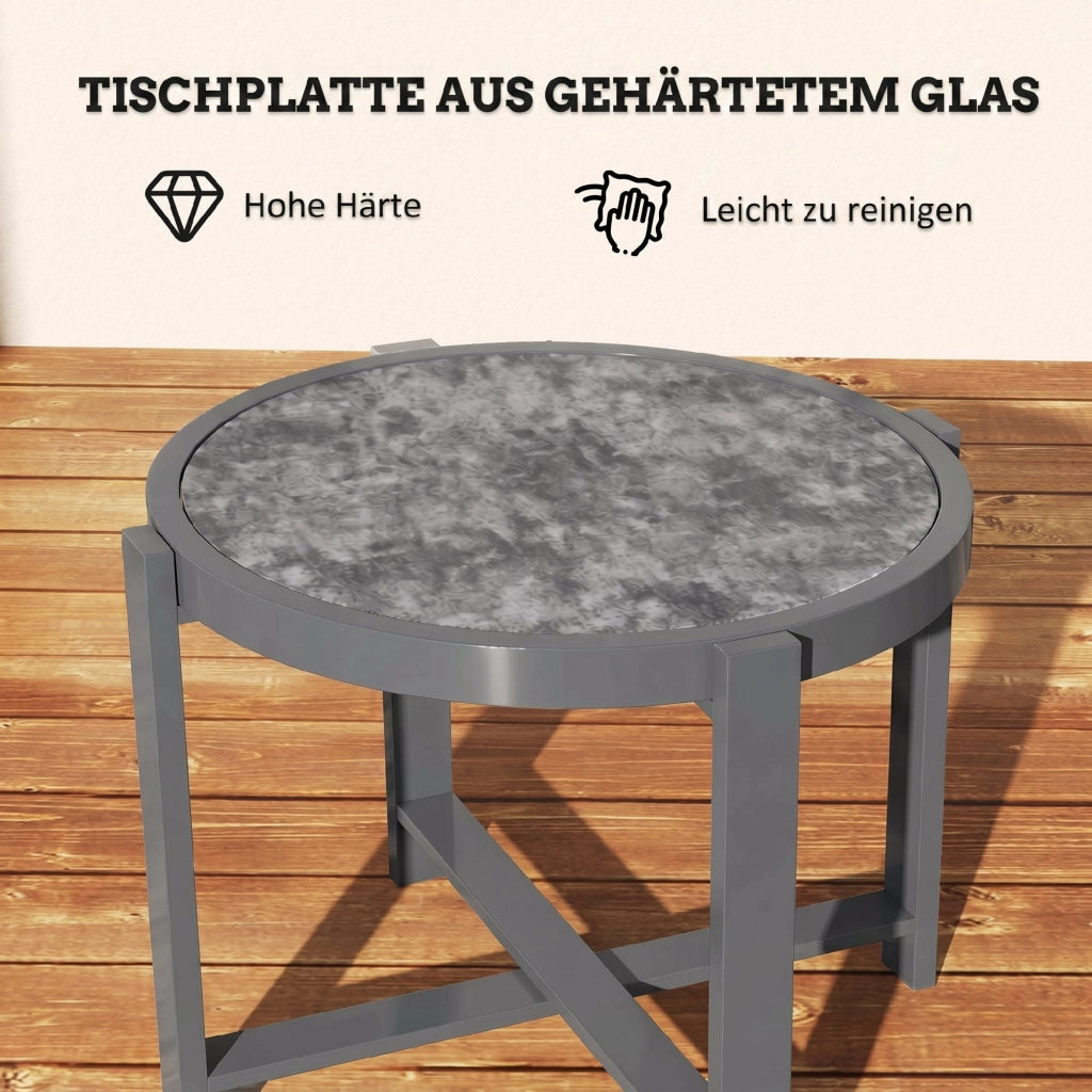 Tavolino da giardino rotondo in alluminio con piano effetto marmo grigio ¨C zephmum ¨C diametro 60 cm