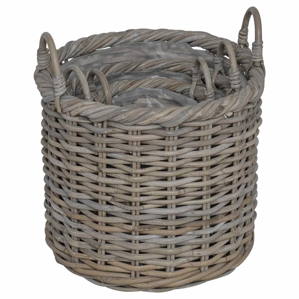 Cesto per Piante 3 pcs Grigio Kubu Rattan Kubu
