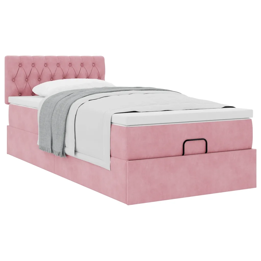 Struttura Letto Pouf con Materasso Rosa 80x200 cm Velluto 3311812