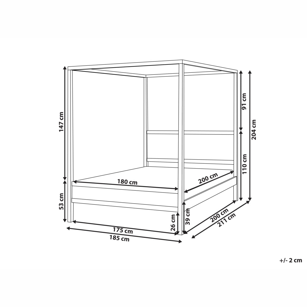 Letto a baldacchino in legno di gomma marrone chiaro 180 x 200 cm doghe minimalista camera da letto