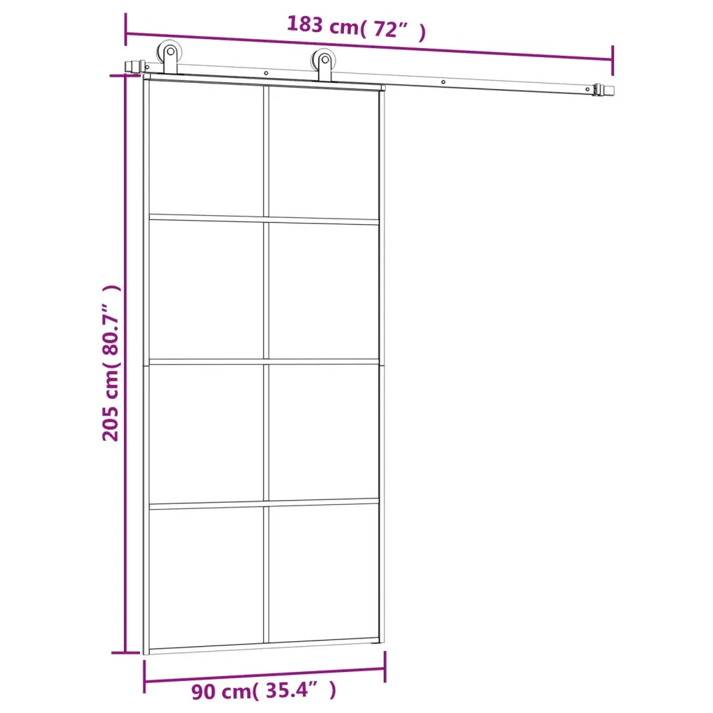 Porta Scorrevole con Ferramenta 90x205cm Vetro ESG Alluminio