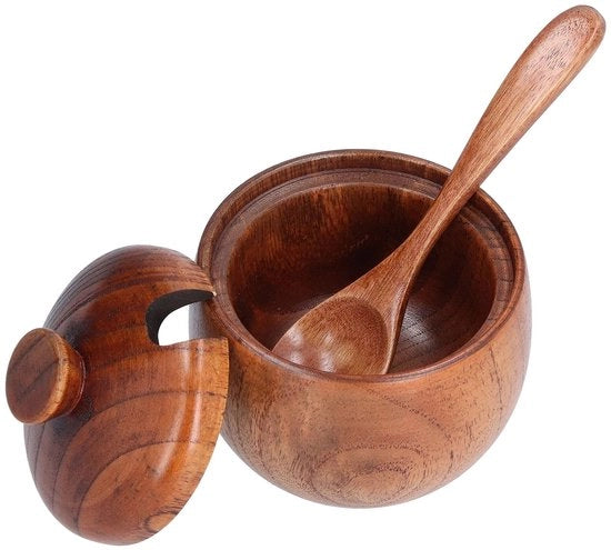 2 pezzi di contenitori per zucchero in legno, contenitore per zucchero e sale in legno con coperchio e cucchiaio per la cucina domestica