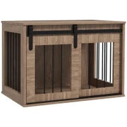 Gabbia cuccia per cane animali interni porta scorrevole, metallo effetto legno, 57H x 80L x 54P cm, Marrone
