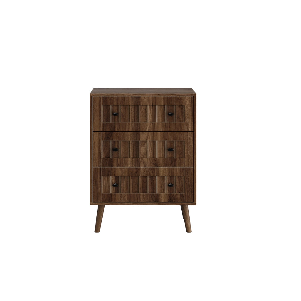 Comò a 3 cassetti con maniglie in metallo e frontali scanalati, per camera da letto e soggiorno, 60 × 40 × 79 cm