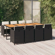 Set da Pranzo da Giardino 9 pz con Cuscini in Polyrattan Nero cod mxl 71765
