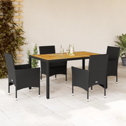 Set Pranzo da Giardino 5 pz con Cuscini Nero Polyrattan Acacia