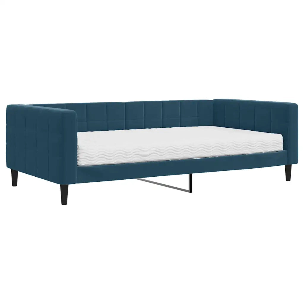 Divano Letto con Materasso Blu 100x200 cm in Velluto