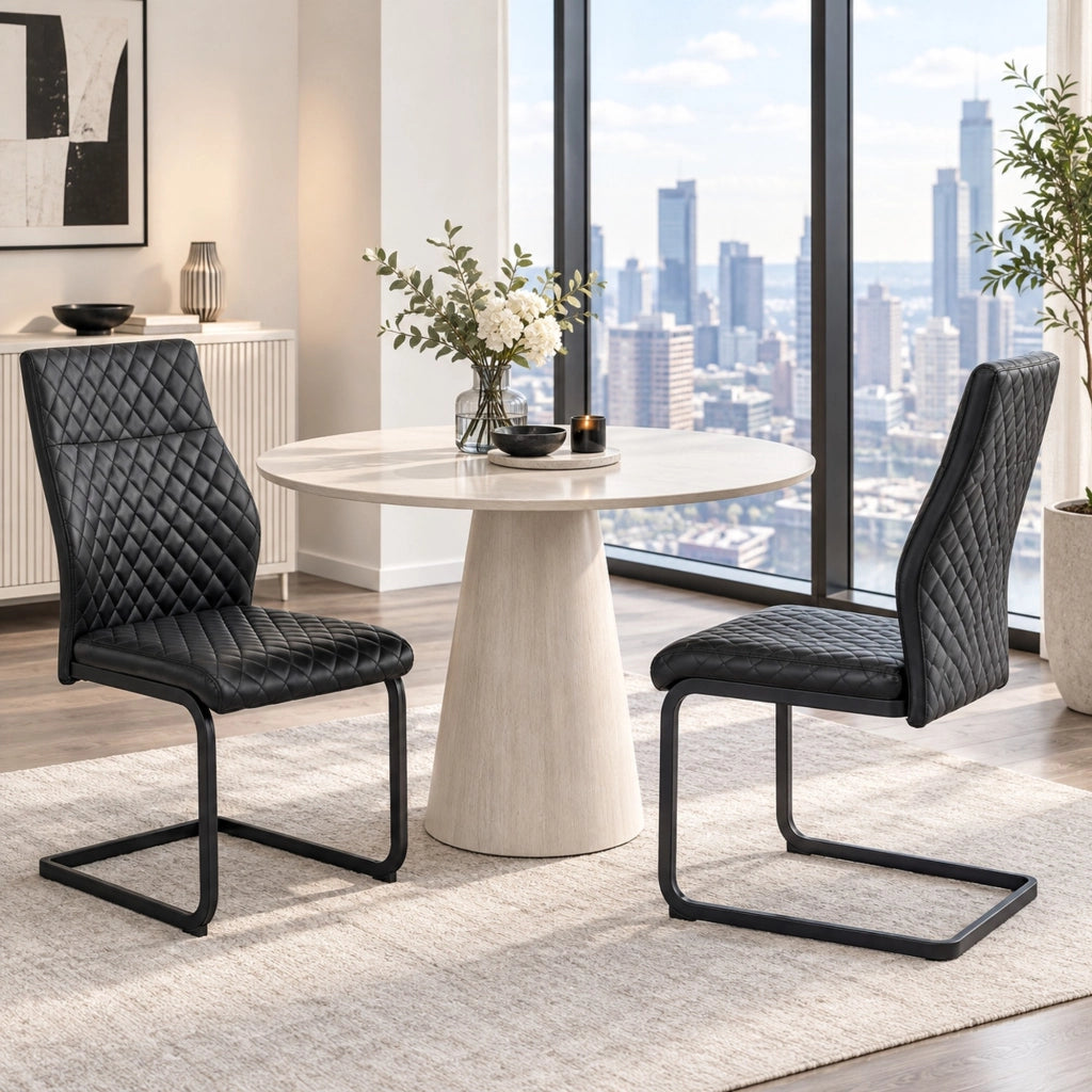 Set tavolo da pranzo rotondo nero con 2 sedie
