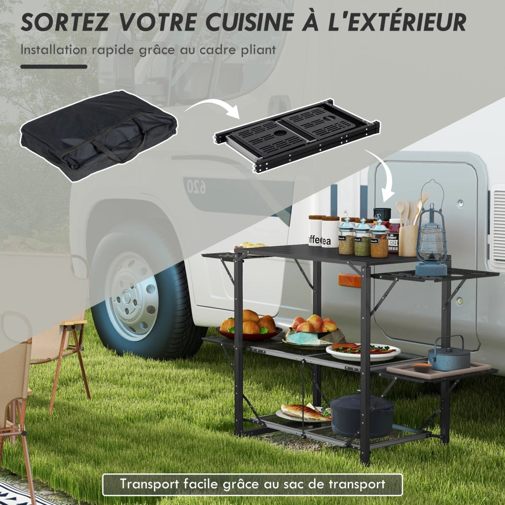 Tavolo da cucina pieghevole ¨C zephmum ¨C acciaio, alluminio, 2 ripiani, 2 piani