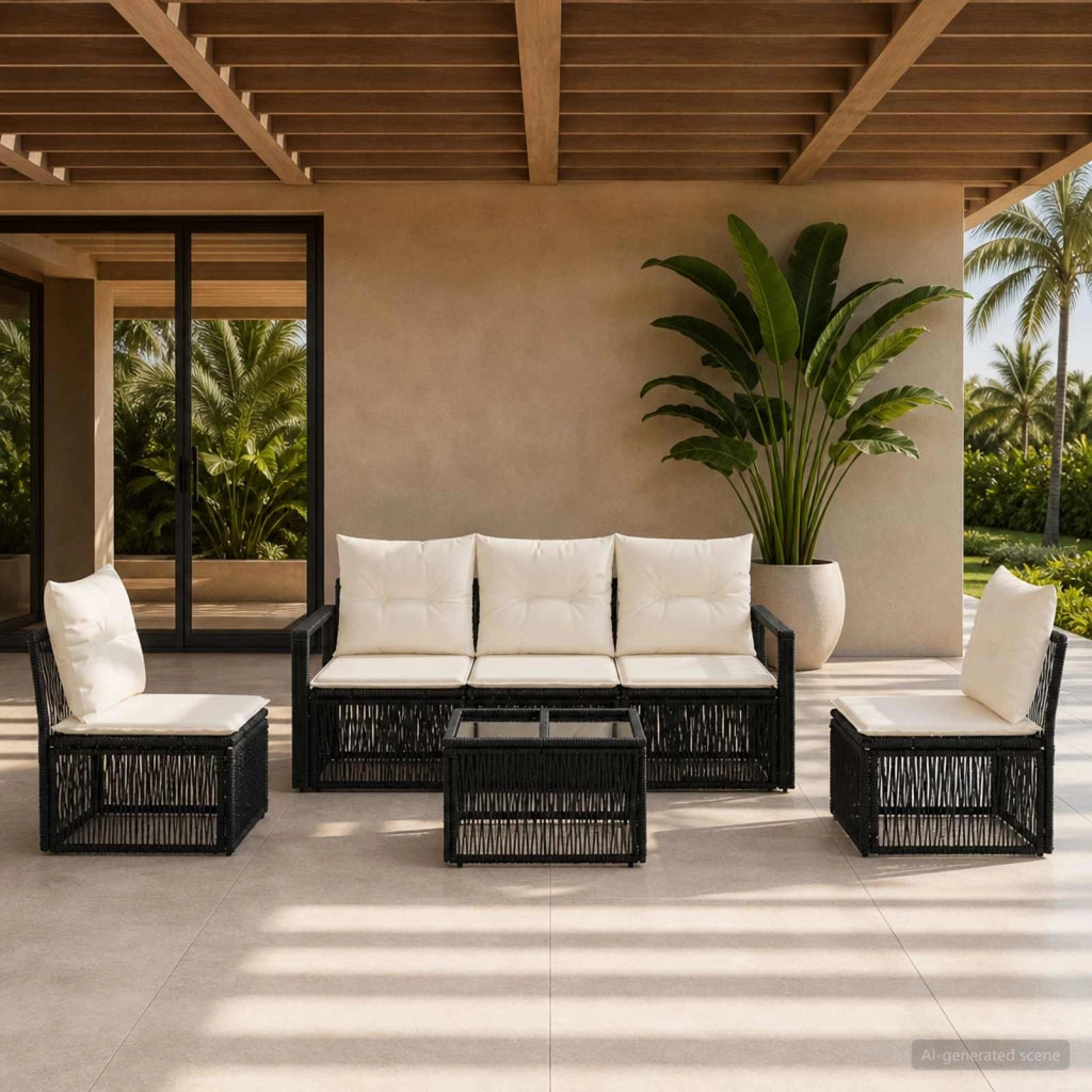 Set Divano da Giardino 6 pz Nero polyrattan 3435670