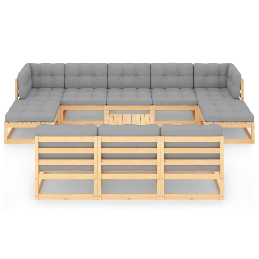 Set Divani Giardino 11 pz con Cuscini in Legno Massello di Pino 3077149