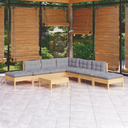 Set Divani da Giardino 8 pz con Cuscini Grigi Massello di Pino 3096327