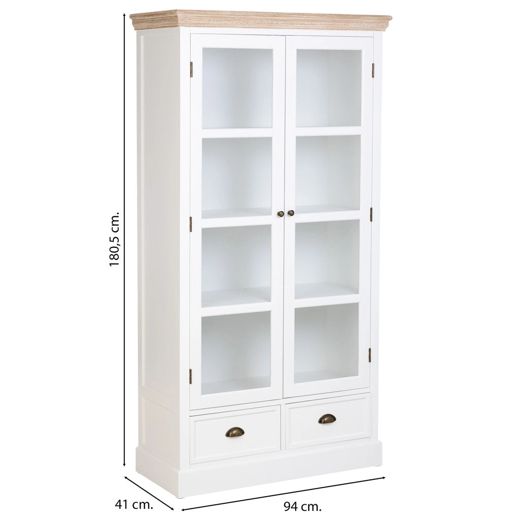 Vetrina in legno bianco con 2 ante e 2 cassetti 94x41x180,5h cm