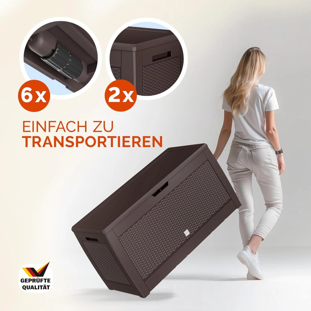 ® Baule da Giardino 310L Box Portacuscini 119x48x60cm 4 Rotelle Multibox 3 Maniglie Contenitore Richiudibile