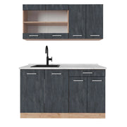 Vicco Cucina monoblocco Calcestruzzo nero/quercia dorata 140 cm PL Marmo