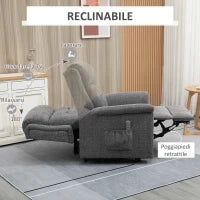 Poltrona Relax Alzapersona Reclinabile con Poggiapiedi, Rivestimento in Tessuto Grigio