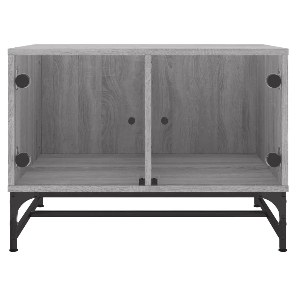Tavolino Salotto con Ante in Vetro-Tavolino da soggiorno-Tavolo Grigio Sonoma 68,5x50x50 cm