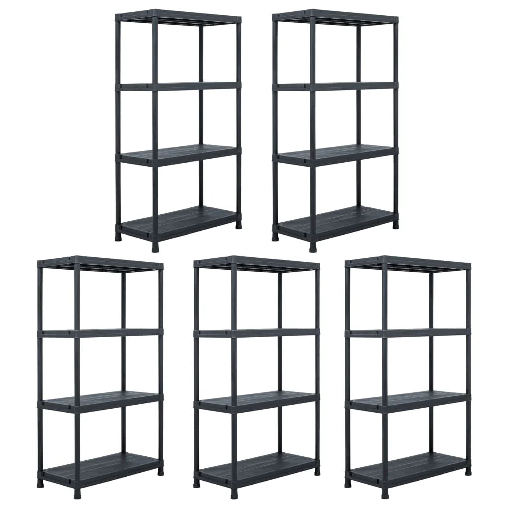 Scaffali portaoggetti da 5 pezzi 60 x 30 x 138 cm plastica nera 02_0000674