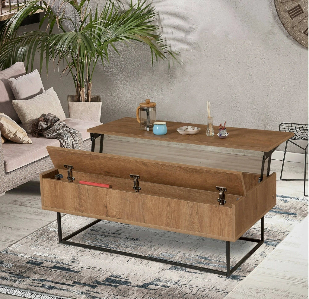 Tavolino da salotto Barghe, Tavolo basso da caffè, Portariviste per divano, Ripiano da soggiorno, 120x60h43 cm, Noce e Nero