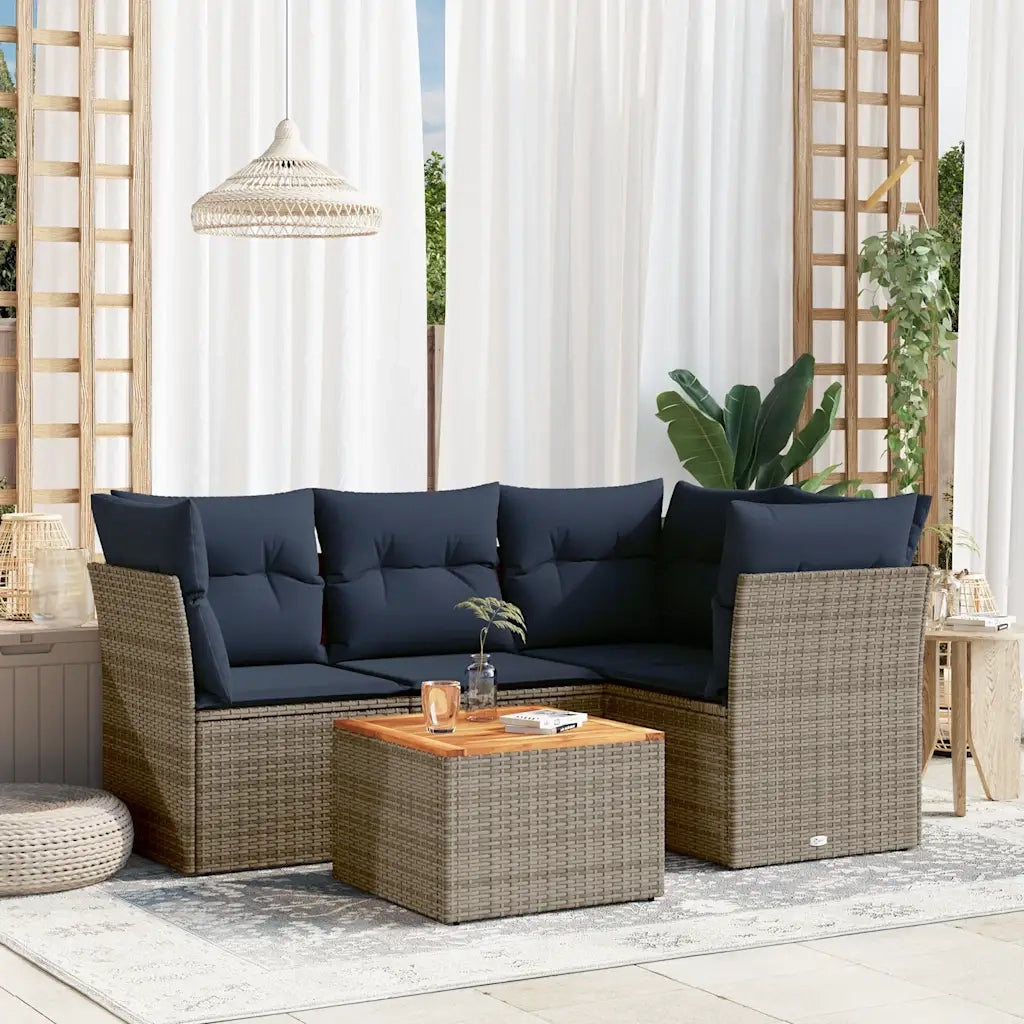 Set Divani da Giardino 5 pz con Cuscini Grigio in Polyrattan 3255956