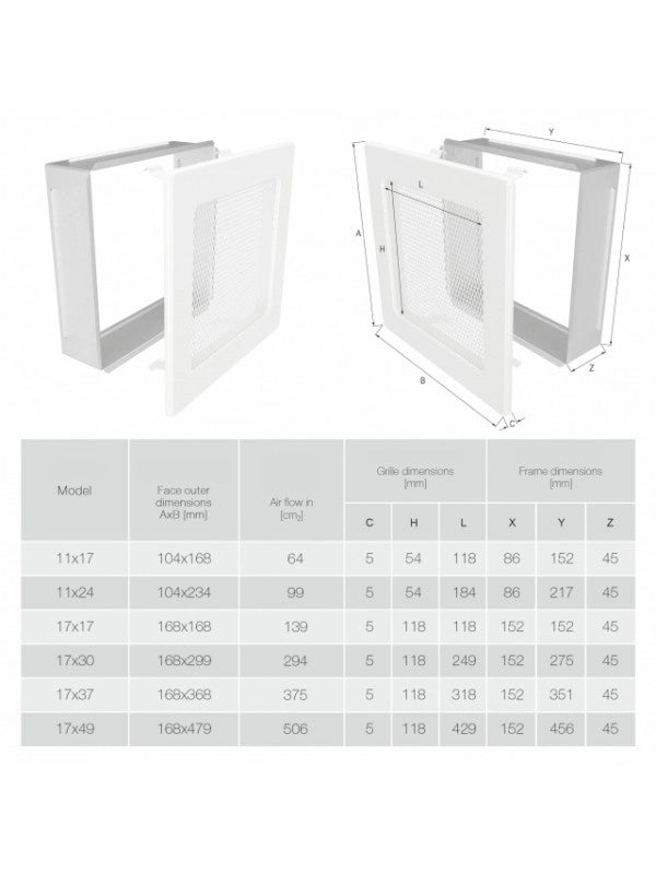 Griglia di ventilazione per camino Bianca - Classic 17x37