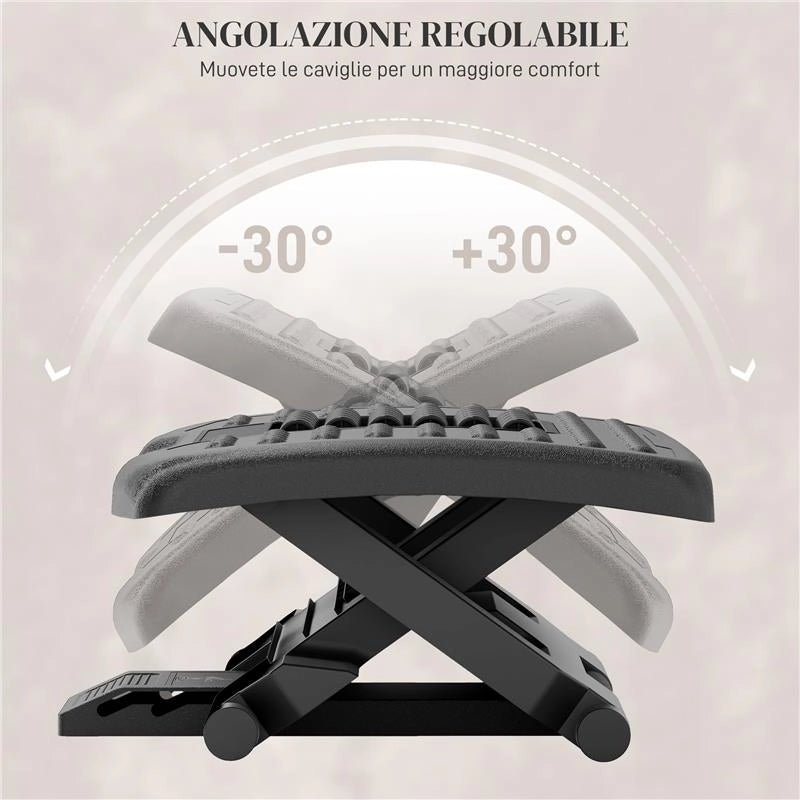 POGGIAPIEDI PER SCRIVANIA ERGONOMICO CON RULLI MASSAGGIANTI REGOLAZIONE ALTEZZA E ANGOLAZIONE NERO