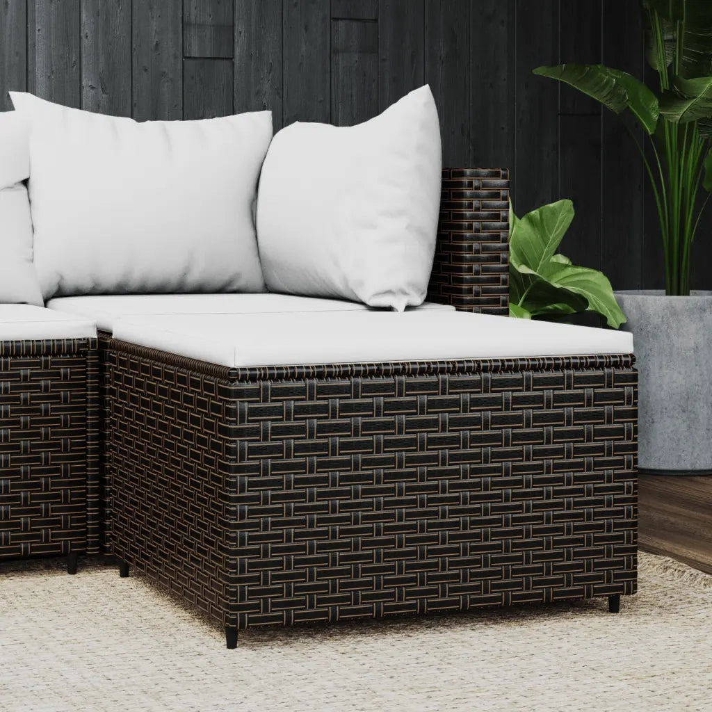 Poggiapiedi da Giardino con Cuscino in Polyrattan Marrone CFW3408164