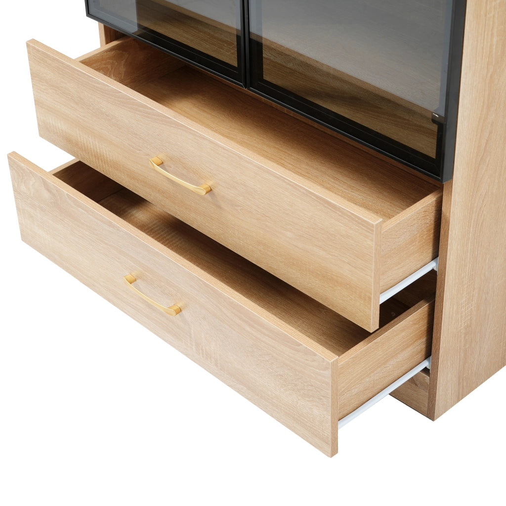 Armadietto da bagno alto con 2 ante e vani aperti in vetro temperato, stile moderno, per bagno, in MDF, marrone