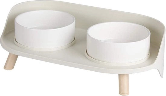 Set per Gatti, Verhoogato Ceramico, Doppio Set per Gatti con Antiscivolo Standard e Protezione per Spatole, Ciotola per Cibo, Set di Ciotola per Acqua per Puppies e Piccoli Cani, 2 x 480 ml.