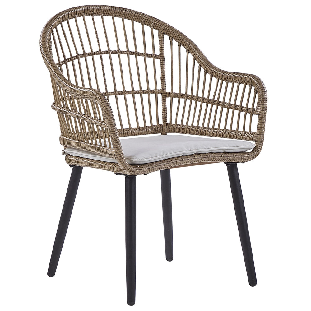 Set da bistrot da 3 pezzi in rattan sintetico marrone con gambe a forcina in metallo Nero piano in vetro