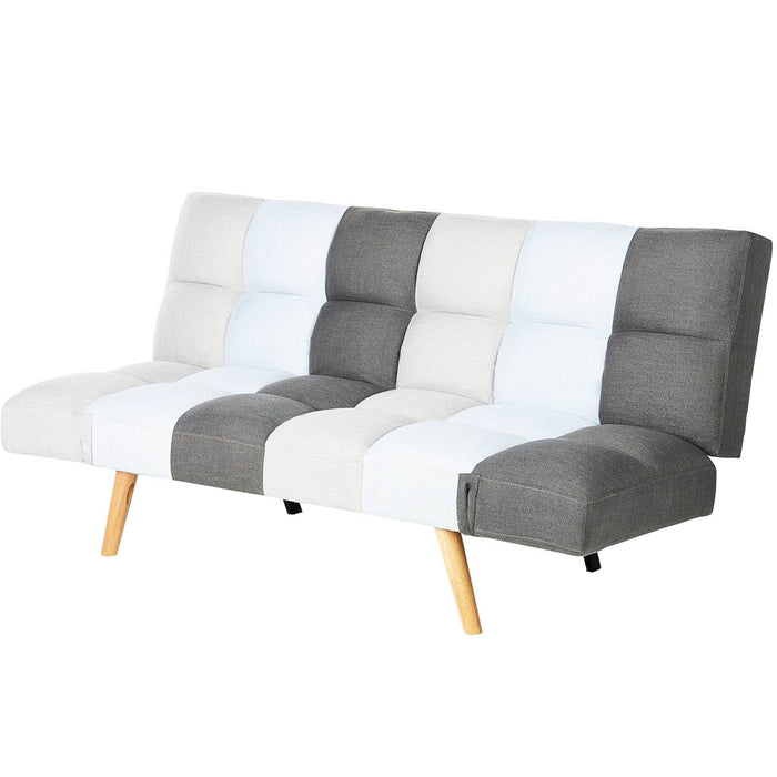 Divano Letto 2 Posti con Braccioli Apertura Clic Clac Imbottitura in Schiuma Patchwork Grigio