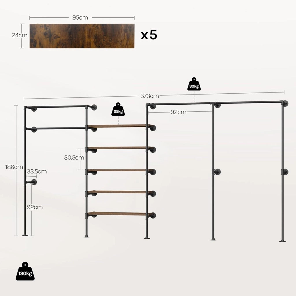 Appendiabiti da Parete, Attaccapanni da Muro Metallico con Design Aperto, Stile Vintage, Nero + Marrone Rustico