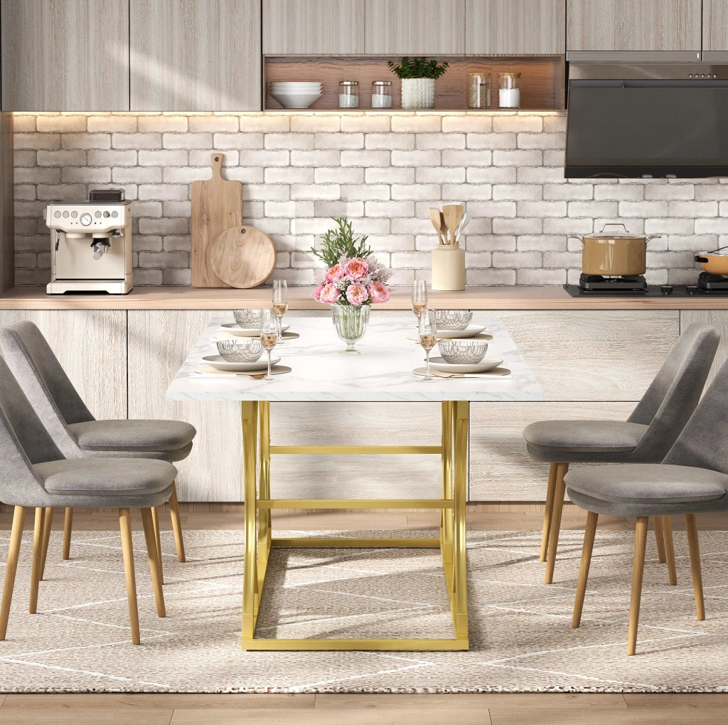 Tavolo da pranzo effetto marmo 200x80 cm bianco e oro