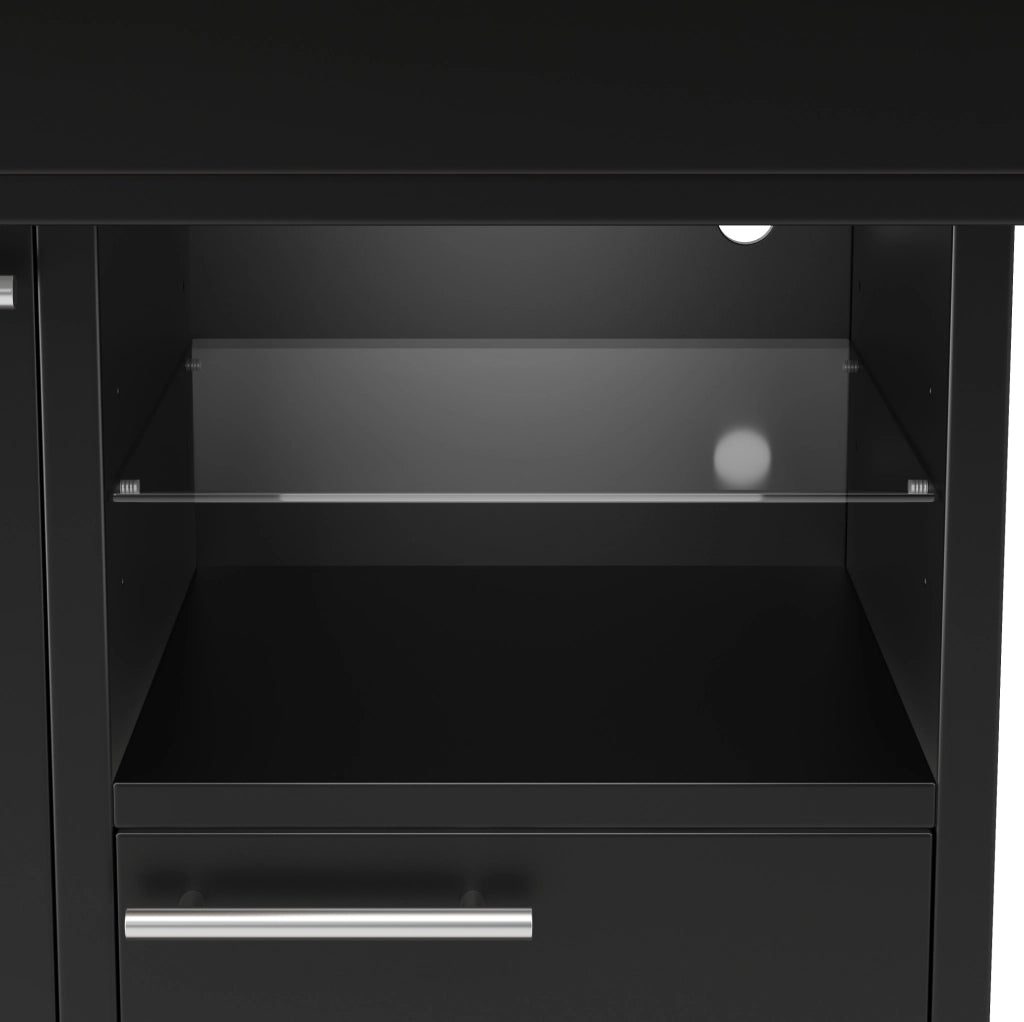Tavolo da pranzo allungabile con LED multicolore e vano contenitore, MDF nero