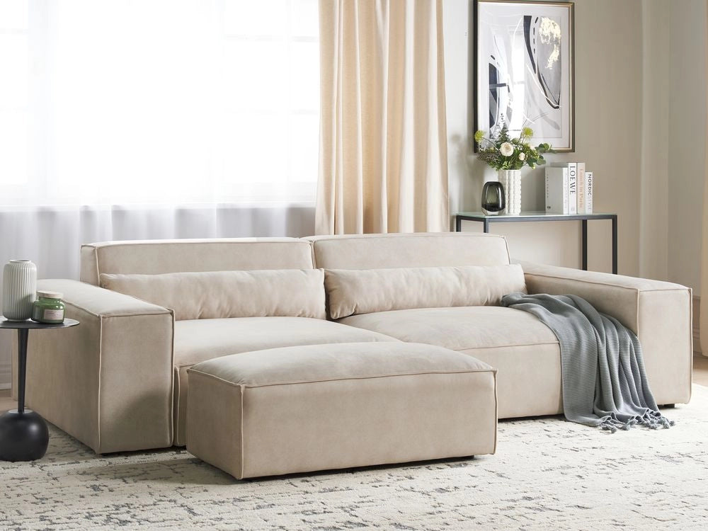 Divano modulare a 2 posti con ottomana Divano componibile in velluto beige con gambe nere Soggiorno moderno