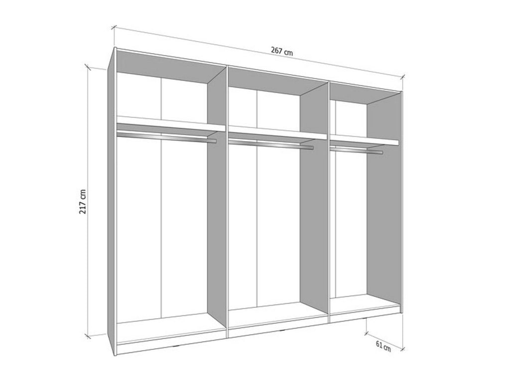 Armadio Camera da Letto Tures, Guardaroba Grande Appendiabiti, 267x217h cm Bianco Opaco