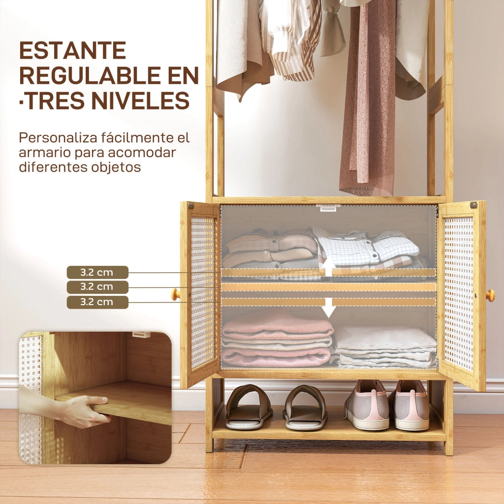 Scarpiera in Bamb¨´ con Appendiabiti e Ripiani ¨C Zephmum ¨C 53x31x168 cm Natural