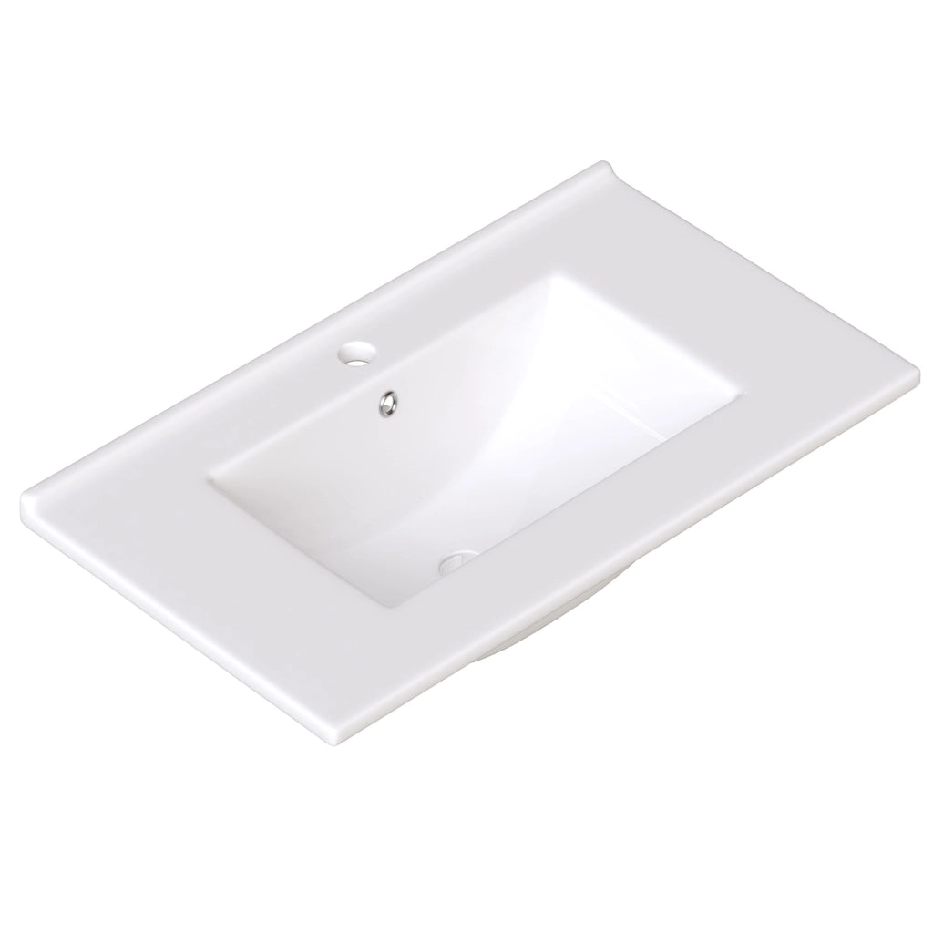 Mobile bagno sottolavabo 76,5 cm con lavabo in ceramica, 2 cassetti, anta e maniglie oro, bianco