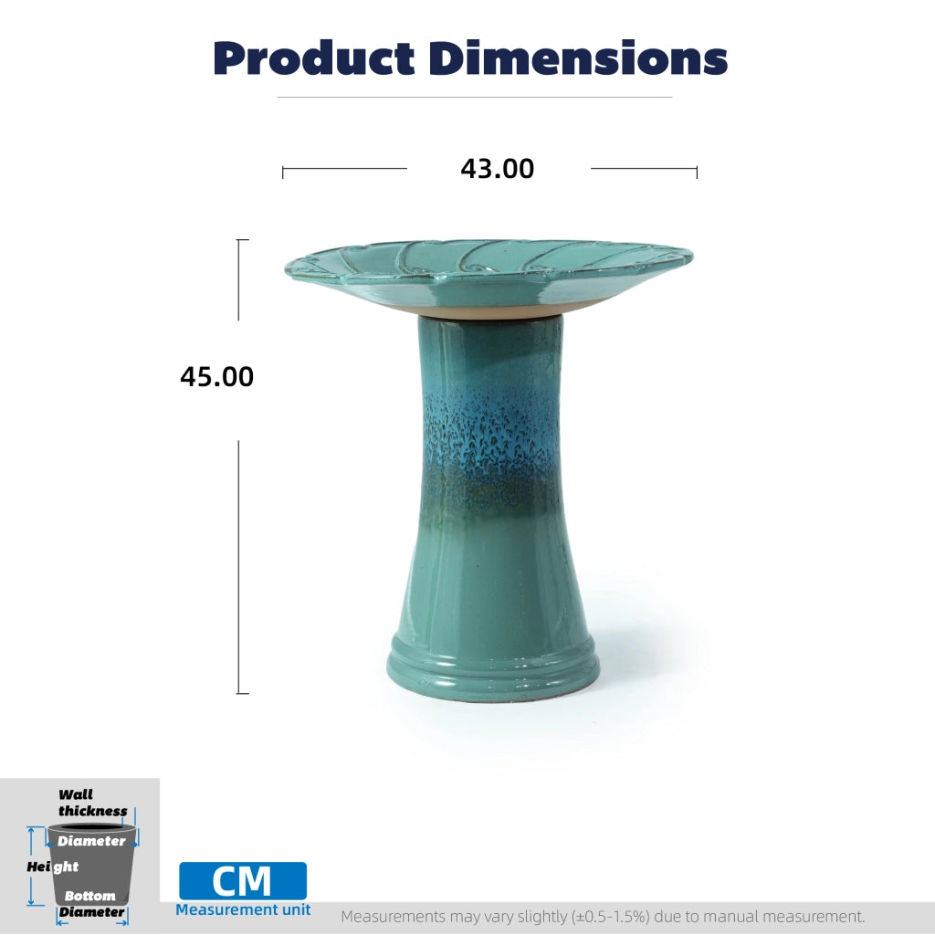 BAGNO per uccelli in ceramica Ø43x45 cm blu teal con piedistallo