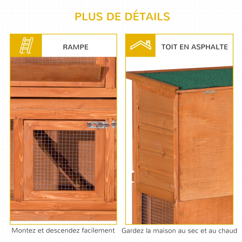 Gabbia per conigli pollaio in legno di pino grande a 2 piani con tetto apribile ¨C zephmum ¨C 120x48x100 cm