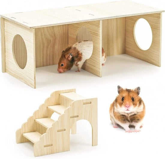 Casa per Hamster, nascondiglio in legno con scala, giocattolo DIY, gabbia, decorazione, accessori per zecche, dwerghamsters, goudhamsters e gerbili