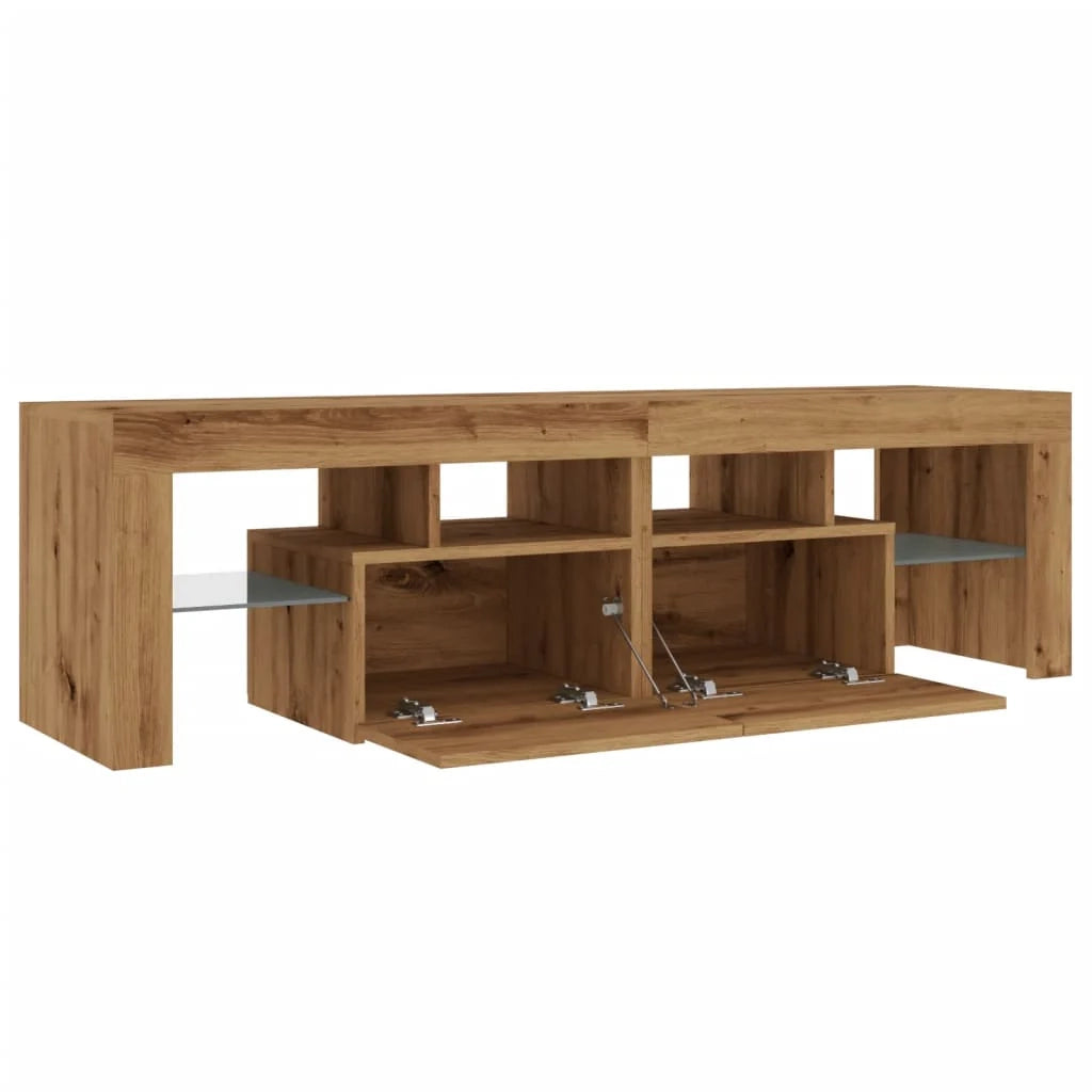 Mobile TV multimediale mensola per TV credenza mobile TV sala da pranzo soggiorno camera da letto con luci a LED rovere lavorato a mano legno ingegnerizzato marrone 02_0026706