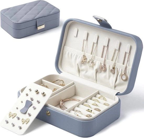 Cassa di conservazione per gioielli viaggiante con imbottitura in diamante, con spazio per anelli, orecchini e collane - Organizzatore di accessori da moda portatile per donne e ragazze (grigio chiaro)