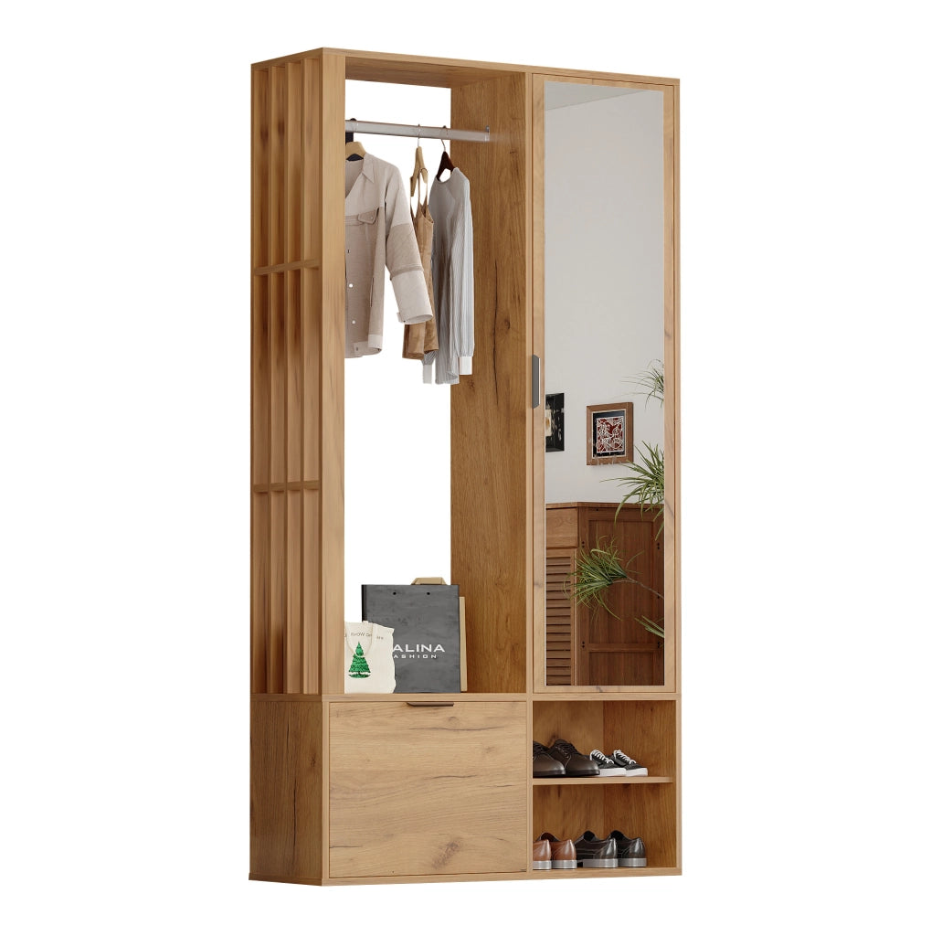 Mobile ingresso 6 in 1 con specchio e appendiabiti 100x33x190 cm