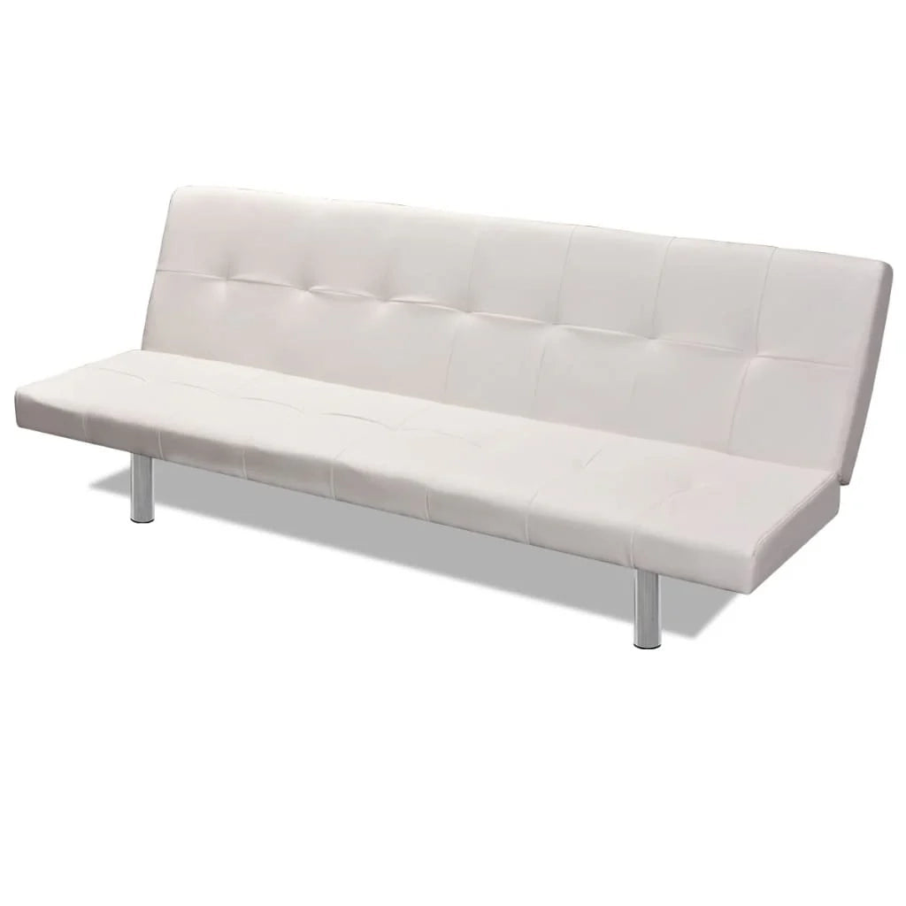 Divano letto regolabile con due cuscini in similpelle bianco crema 02_0019535