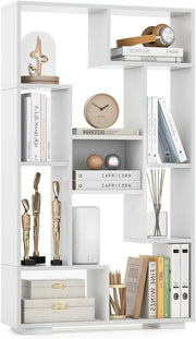 Libreria Geometrica 120 cm, Scaffale per Libri con Ripiani Aperti, Scaffale da Esposizione Moderno con Kit Anti-ribaltamento, Ideale per Casa Ufficio o Soggiorno (Bianco)