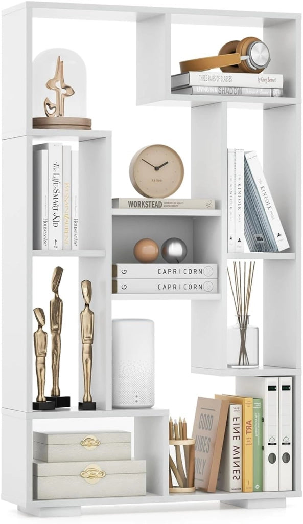 Libreria Geometrica 120 cm, Scaffale per Libri con Ripiani Aperti, Scaffale da Esposizione Moderno con Kit Anti-ribaltamento, Ideale per Casa Ufficio o Soggiorno (Bianco)