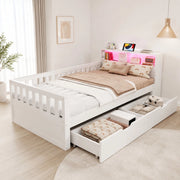 Letto multifunzione 90x200 cm con contenitore; LED e prese; sponde di sicurezza