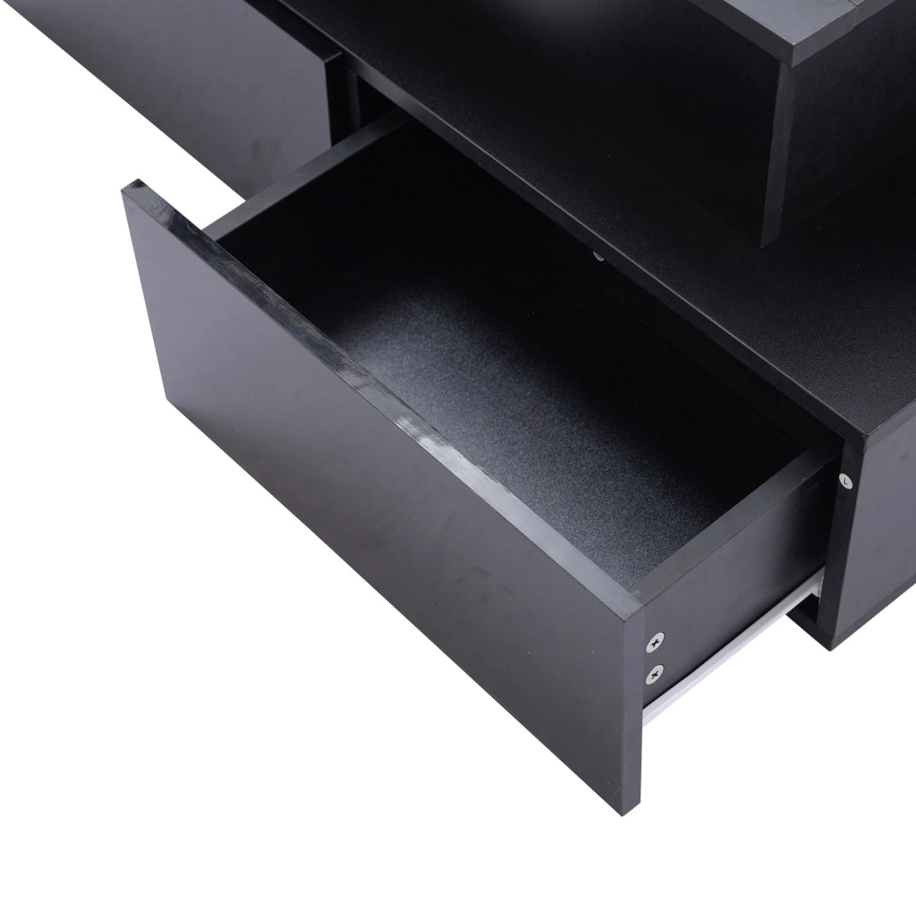 Tavolino da caff猫 90x55x41 cm; con LED e piano estraibile; truciolato; nero lucido